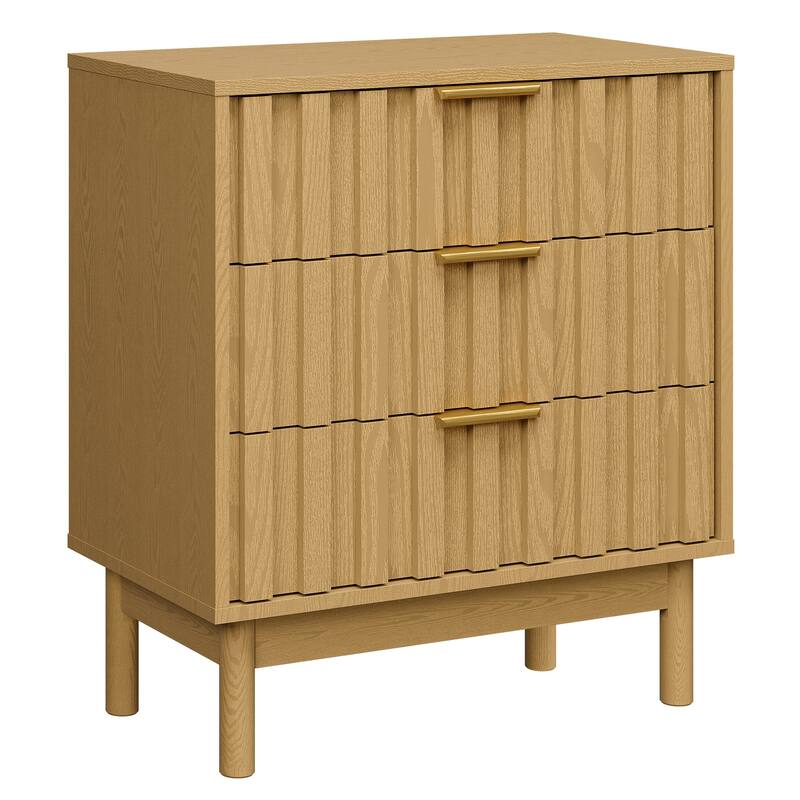 3 Drawer Dresser with Fluted Panel Design - Natural