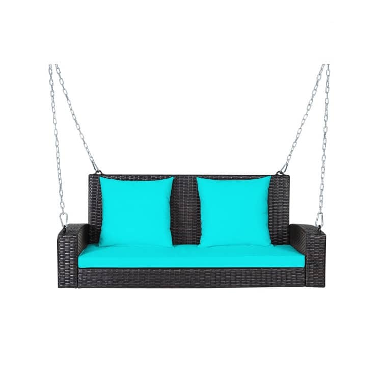 2-Person Wicker Hanging Porch Swing with 2 Back Cushions and 1 Seat Cushion - 50" x 22" x 20.5" (L x W x H)