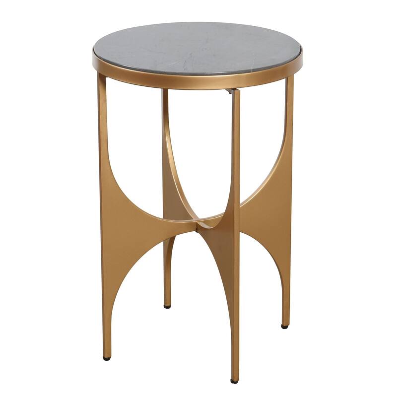Austin - Side Table - Satin Gold, Marquina Grey Limestone