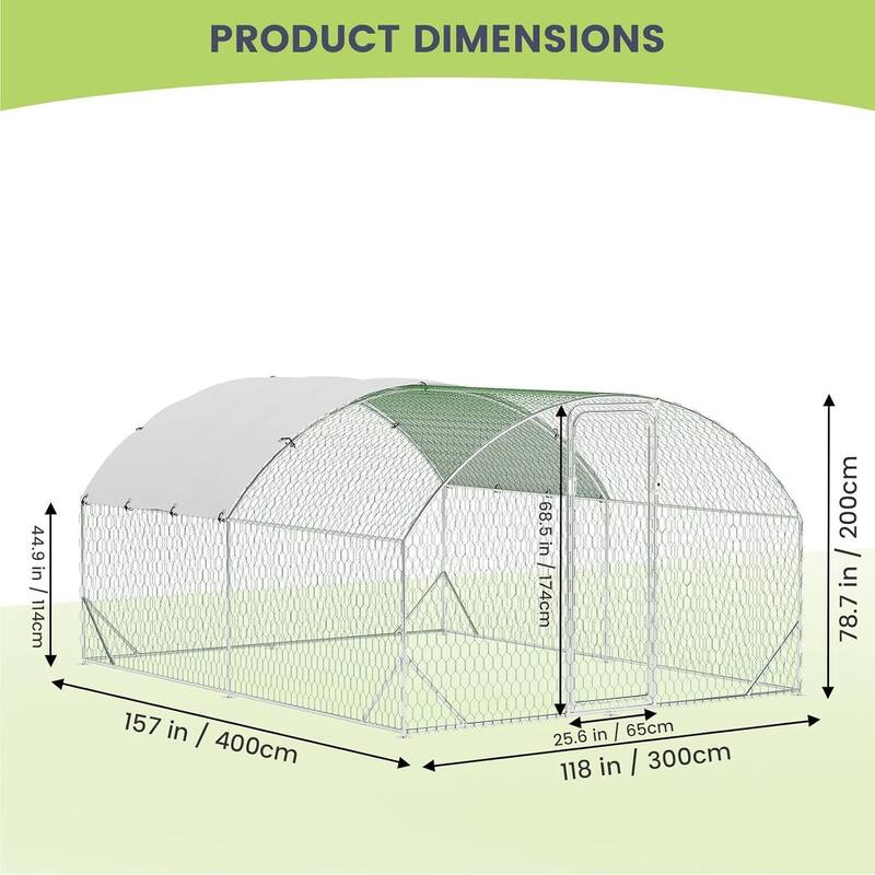 Waterproof Metal Chicken Run, Walk-in Poultry Cage for Yard, Farm
