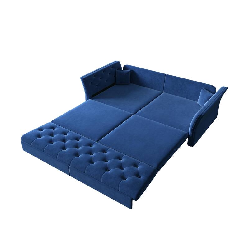 74.4" Velvet Sofa Bed, Pull-Out Sleeper Couch, Convertible Loveseat, Upholstered Sofa Bed with Tufted Backrest, Flared Arms