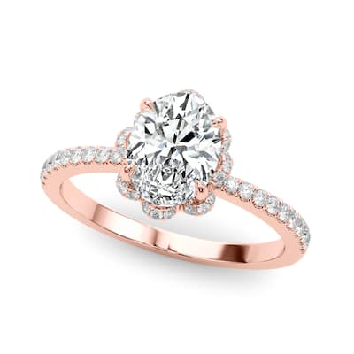 Auriya 14k Rose Gold Lab Grown Oval Diamond Halo Engagement Ring 0.50 to 5.00 ct. tw. (F-G VS)