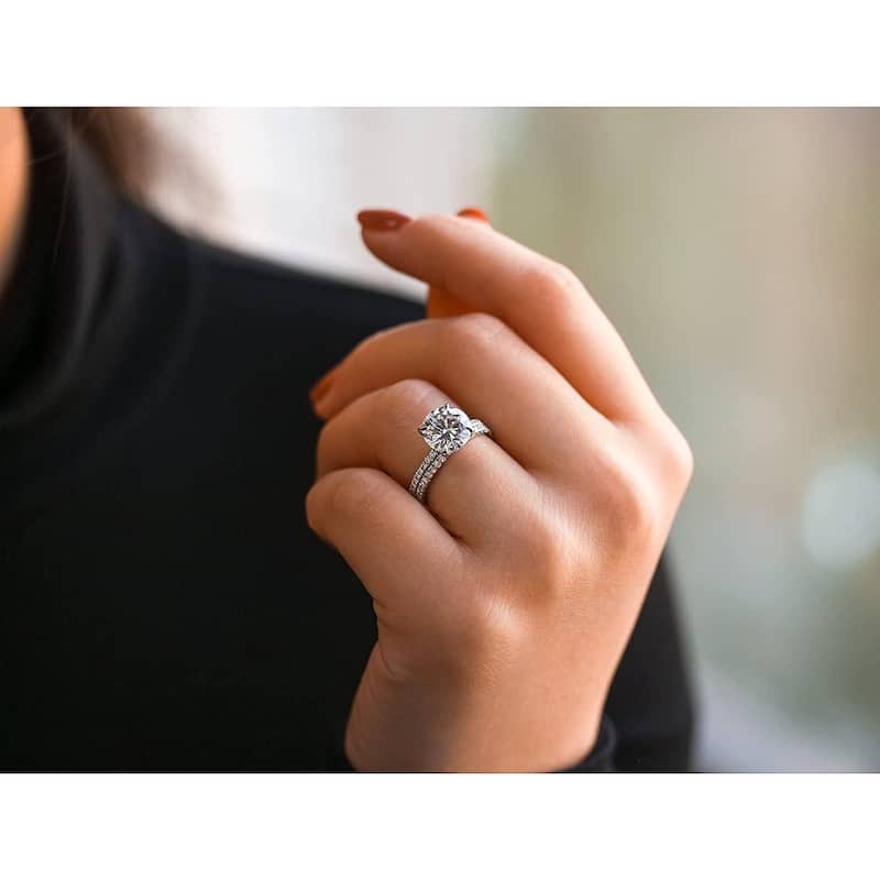 Kobelli 3.25 Carats Moissanite & Lab Grown Diamond 14k Solid Gold Wrap Basket Near Eternity French Pavé Lumière 2pc Bridal Set