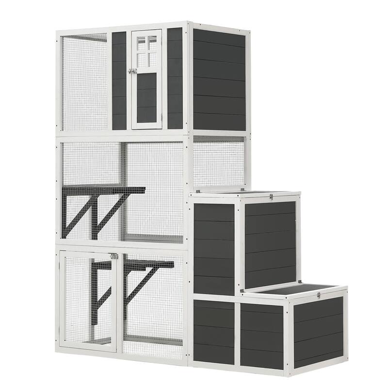 3-Tier Wooden Cat House with 4 Platforms and 2 doors and a Jump Box