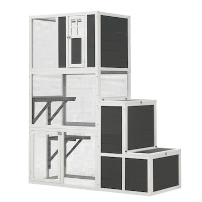 3-Tier Wooden Cat House with 4 Platforms and 2 doors and a Jump Box