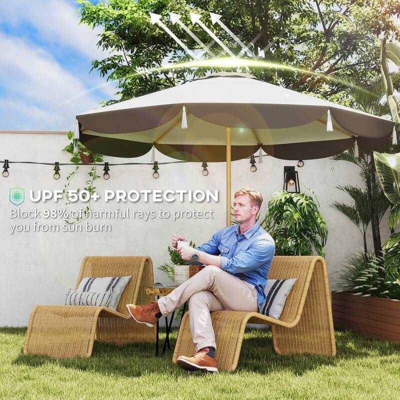 8.7 ft Cream White Outdoor Patio Umbrella with Vent Top and Steel Ribs Adjustable Two-Section Pole - Dia 8.7' x 7.7' H