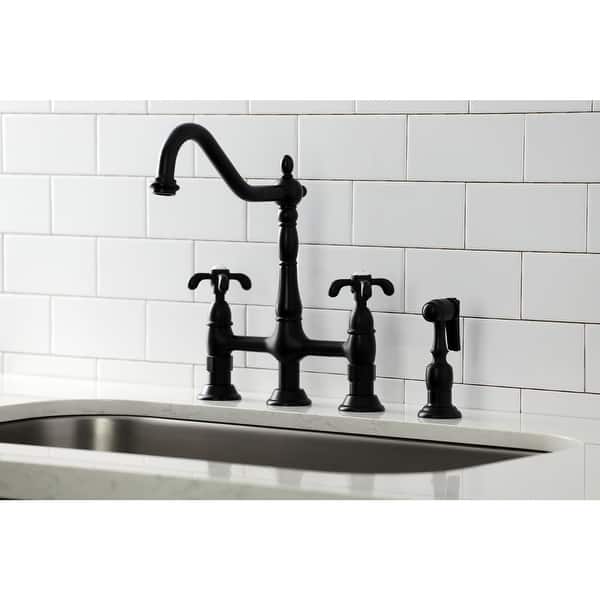 French Country Bridge Kitchen Faucet with Brass Sprayer ...