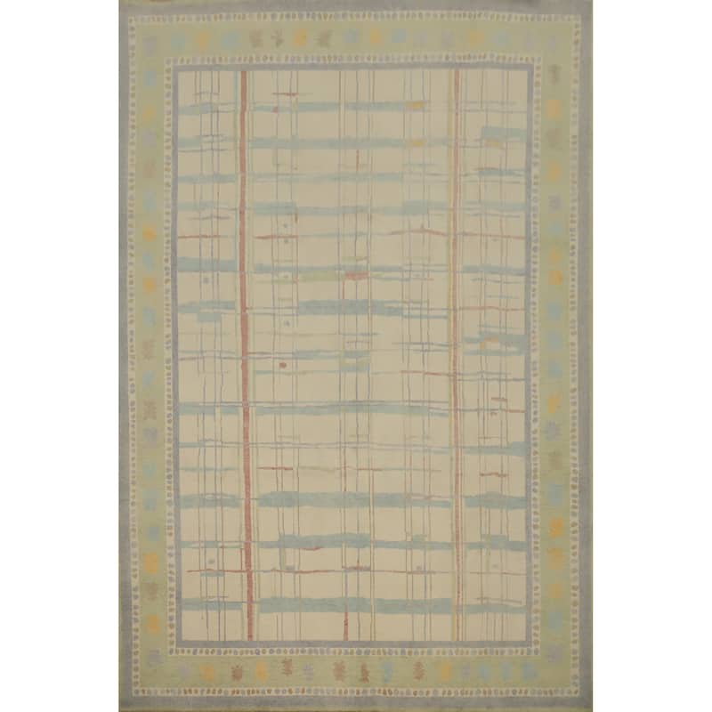 Hand Knotted Oriental 100% Wool Carpet Modern Geometric Beige & Ivories Gabbeh Area Rug - 12' 0'' X 9' 3''