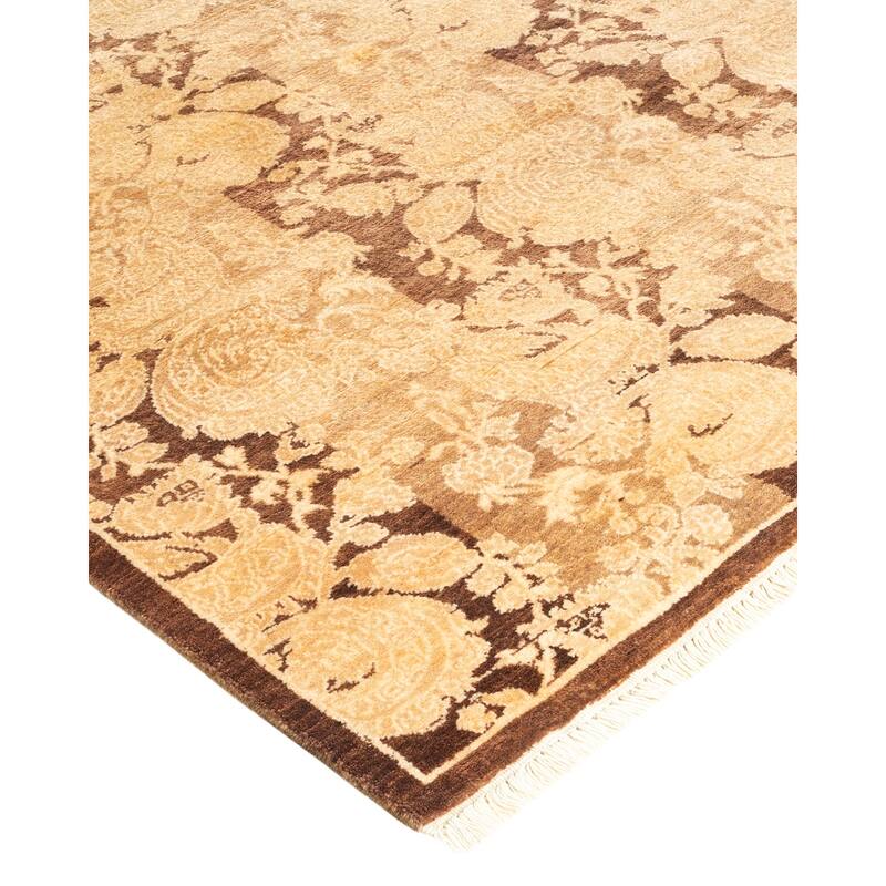 Overton Handknotted Wool Traditional Abstract Brown Runner