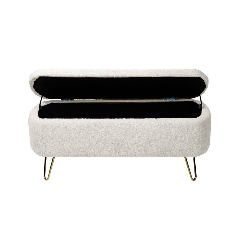 Modern Faux Fur Storage Bench with Gold Legs, Upholstered Ottoman for Living Room and Bedroom