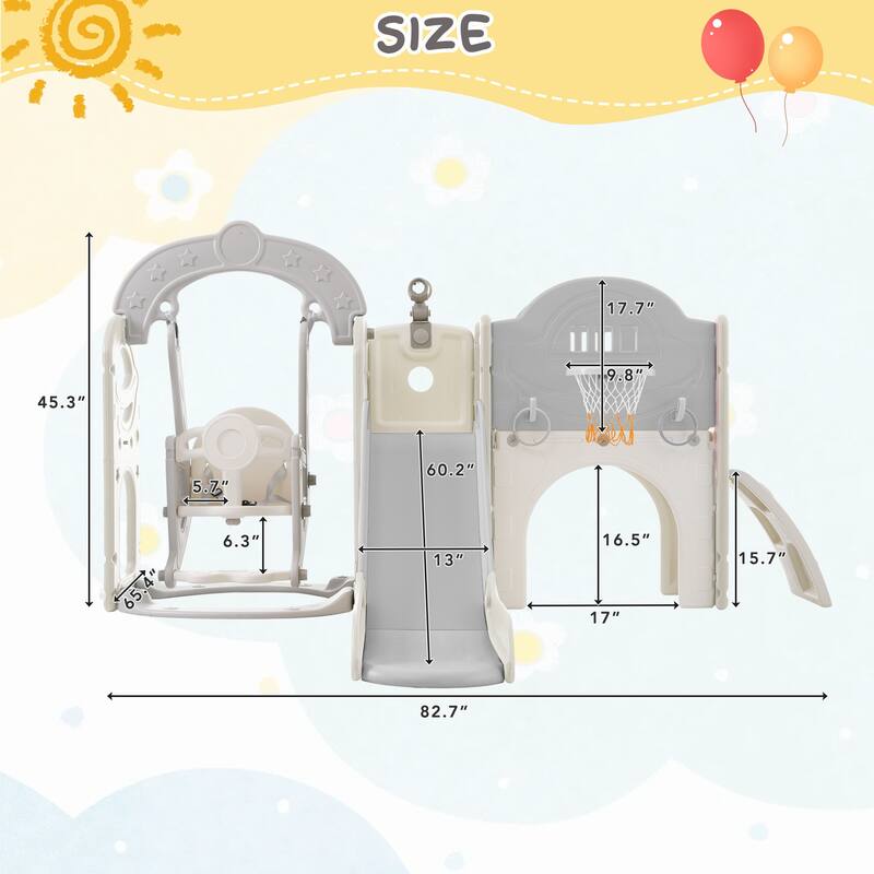 Toddler Slide and Swing Set 8 in 1 with Basketball Hoop