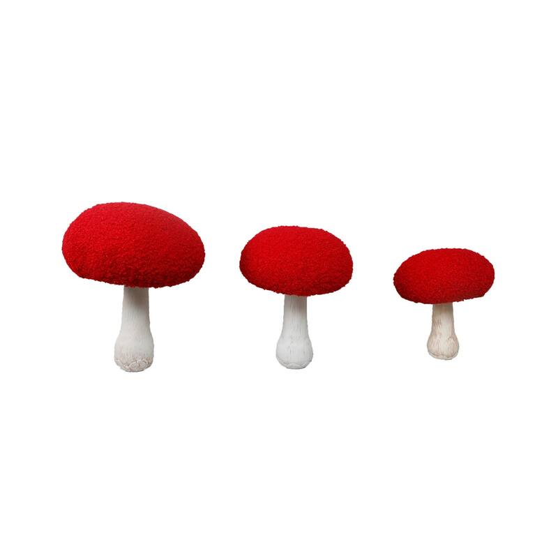 Set of 3 Red Boucle Mushrooms