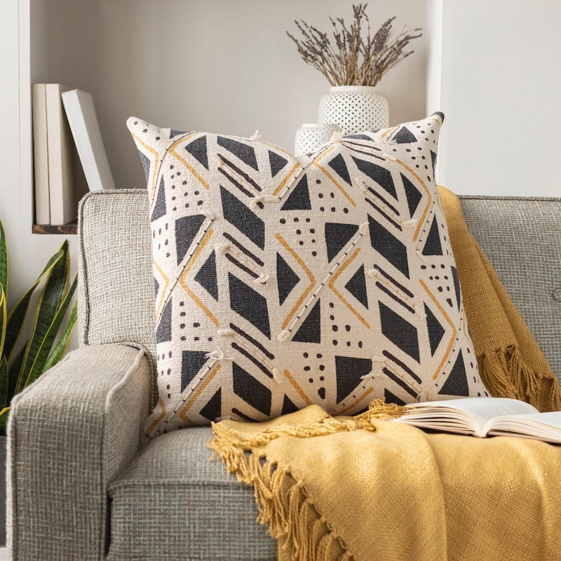 Tania Block Printed Geometric Boho Throw Pillow - Cover Only