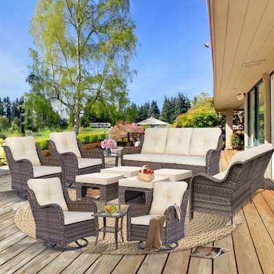 12 Piece Patio Furniture Set Outdoor Wicker Chair Sofa Ottoman Cushion