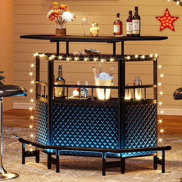 Bar Unit for Liquor, Corner Mini Bar Table with Wine Glass Holder