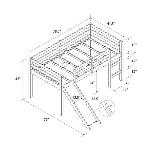 DHP Milton Kids' Low Loft Bed with Slide, Twin, Brown