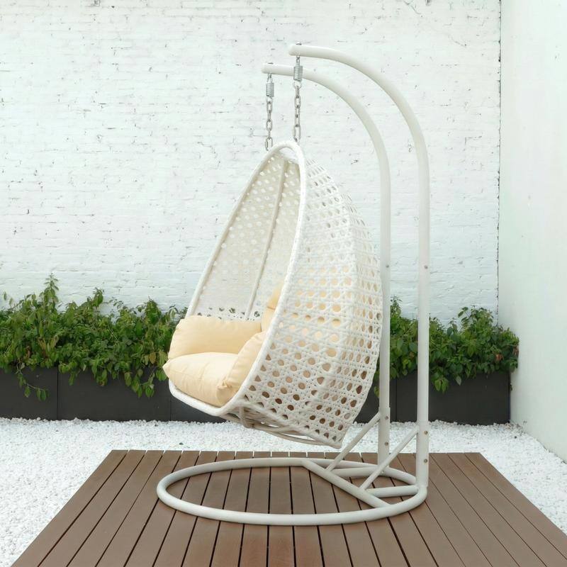 Egg-Shaped Swing Chair with Stand 2-Person Outdoor Patio Swing - Iron Frame & All-Weather Washable Cushions