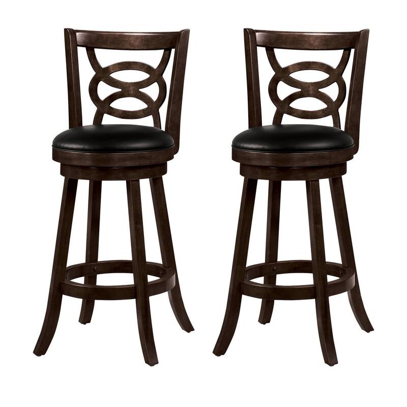 Set of 2 Swivel Upholstered Bar Stools with 29 Inch Cushioned Seats, Modern Furniture for Kitchen or Home Bar