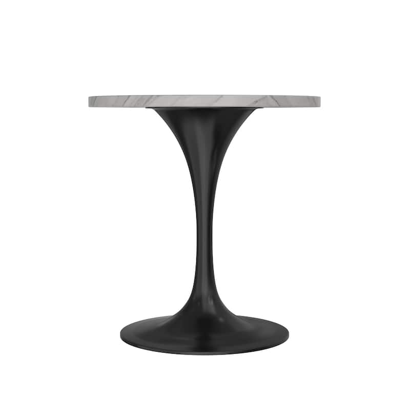 LeisureMod Verve 27" Round Dining Table with Sintered Stone TableTop and Black Steel Base for Kitchen & Dining Room - 27.56