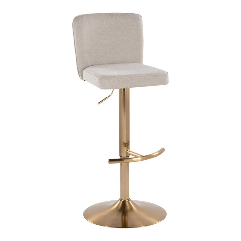 Porch & Den Holden Adjustable Bar Stool with Rounded T Footrest (Set of 2) - Beige Fabric/Gold Metal