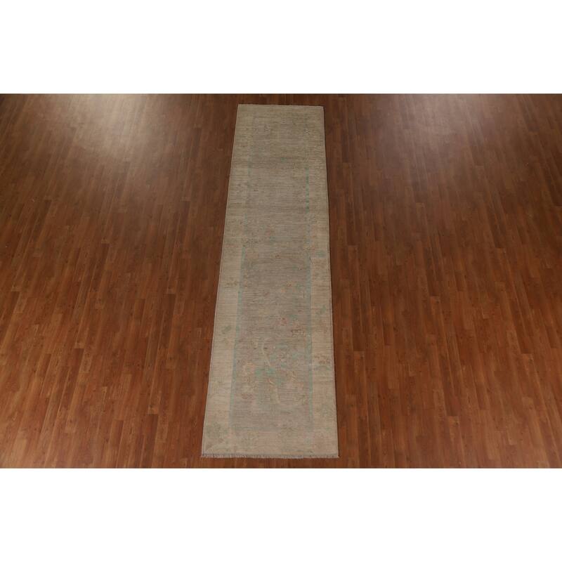 Oushak Oriental Runner Rug Handmade Vegetable Dye Wool Carpet - 3'1"x 11'10"