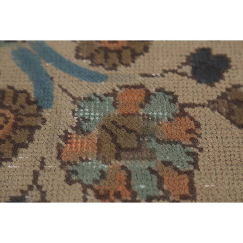 Tabriz Persian Vintage Area Rug Hand-Knotted Beige Wool Carpet - 9'6"x 12'5"