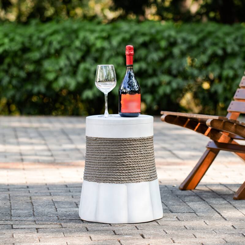 Christopher Knight Home - 14" Retro Woven Rope MGO Side Table with Fan Pedestal Base - Brown,Gray - Brown,Gray