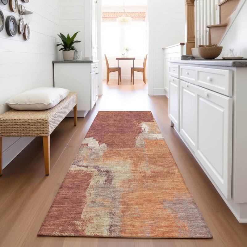 Premium Washable Super Soft Abstract Chic Mayfield Rug - Paprika - 2'3" x 7'6"