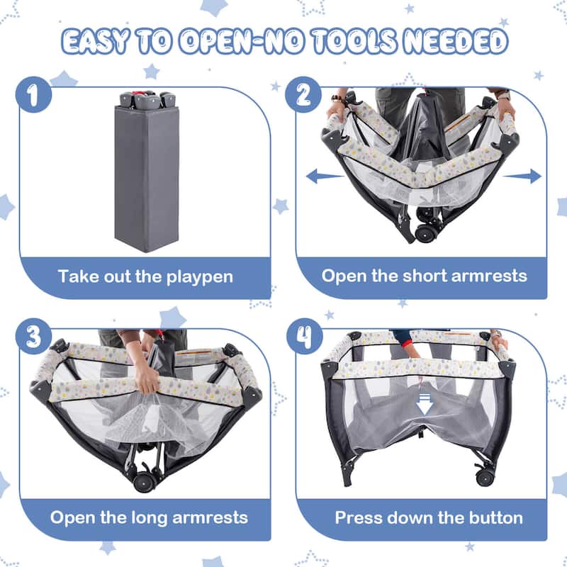 Costway Portable Baby Playard Nursery Center Crib with Hanging Toys & - See Details
