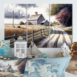 Designart "Path To The Barn V" Farmhouse / Country Canvas Wall Art - 3 ...