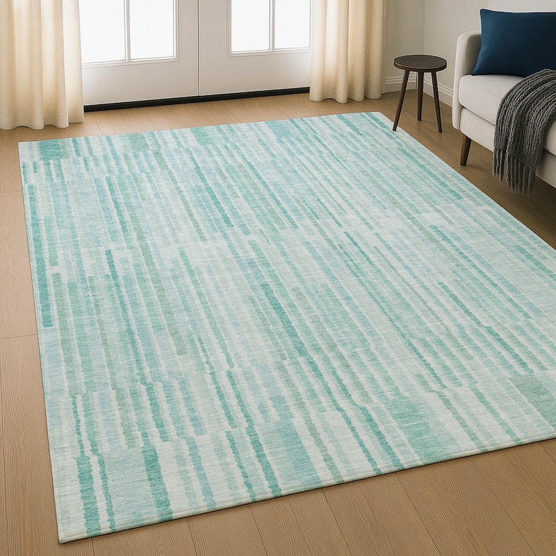 Premium Washable Super Soft Stripe Stack Mayfield Rug - Turquoise - 2'6" x 3'10"