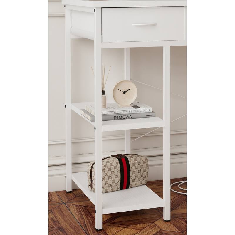 Versatile Computer Desk Vanity Table Writing Desk Rectangular Writing Desk with Power Outlet, 7 Drawers and Large Side Pocket