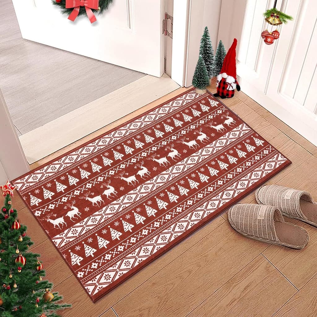 Snowflake Christmas Holiday Decorative Area Rug, for Bedroom Living Room, Red