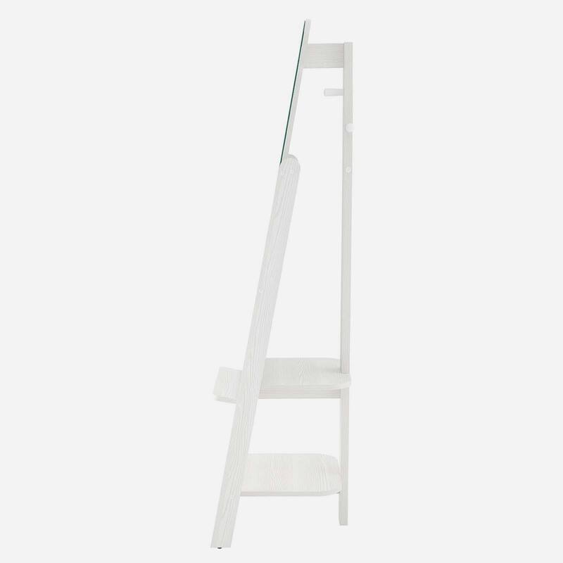 Lewis Modern White Wooden Standing Arched Mirror with Shelf and Hooks