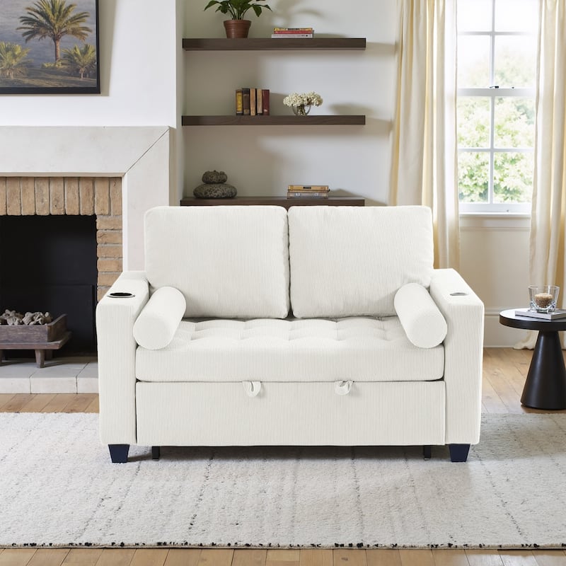 Corduroy Pull-Out Chair Bed Adjustable Recline Convertible Sleeper Sofa