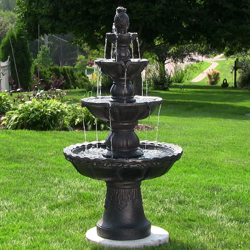 Sunnydaze 4-Tier Pineapple Outdoor Water Fountain - 52" H - Black