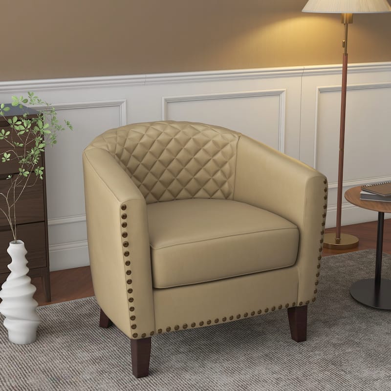 Modern Armchair Faux Leather Nailhead Trim Swivel Accent Chair
