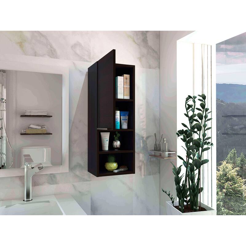 Modern Medicine Cabinet with Two Semi-Open Shelves, Light Oak Finish - Organized Storage for Cosmetics and Toiletries