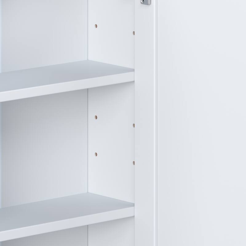 Bathroom Wall Storage Cabinet with Mirror, with Adjustable Wood Shelf & Doors, Mounted Storage Cabinets with 6 Open Shelves