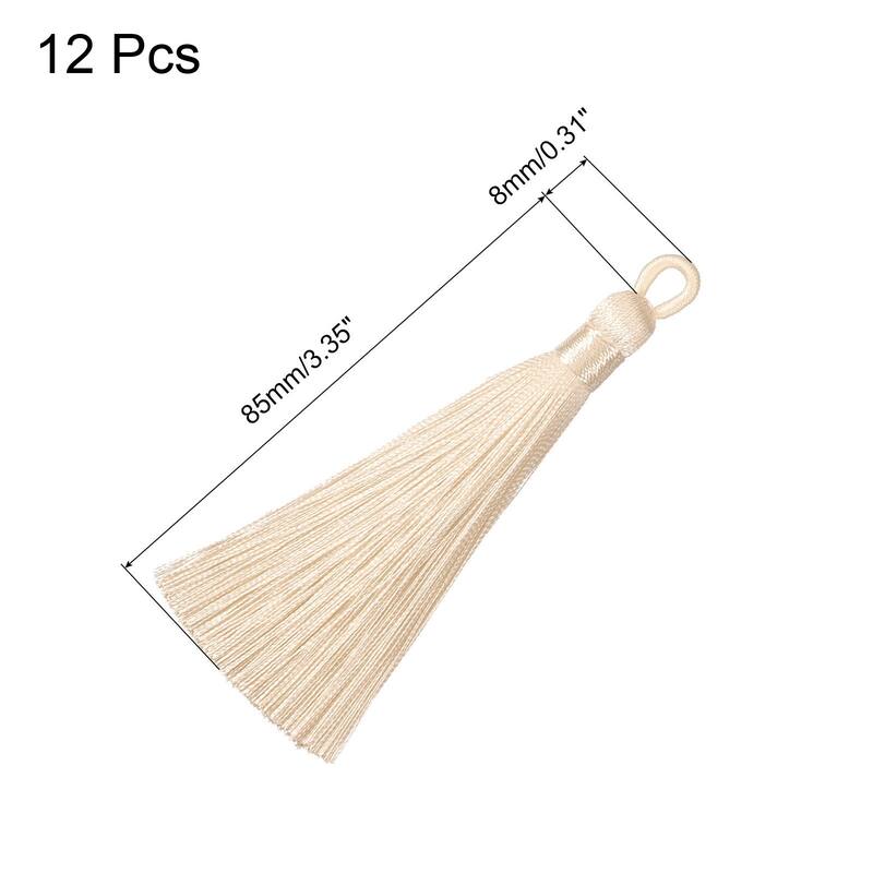 3.7" Silky Bookmark Tassels with Loop for DIY Craft Accessory - Cream - 12Pcs