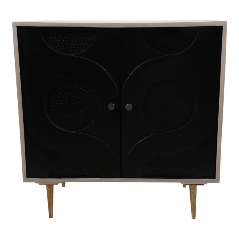 Modern Accent Cabinet with Textured Circle Door Design - 31", Black - 30.5"