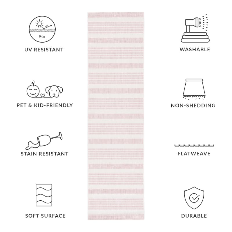 SAFAVIEH Courtyard Grietje Indoor /Outdoor Waterproof Patio Backyard Rug - 2'3" x 8' Runner - Ivory/Soft Pink