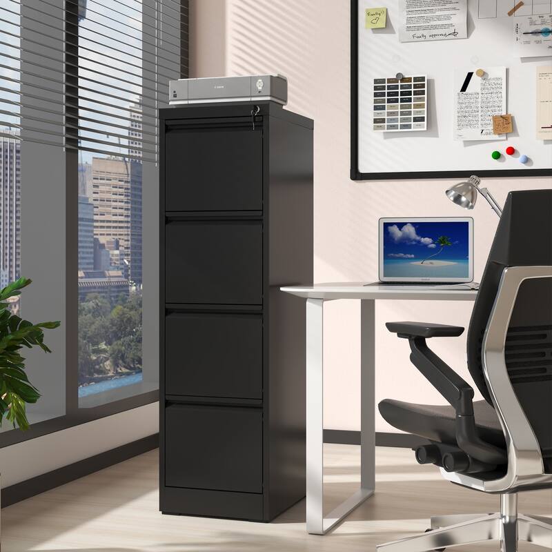 Modern Filing Cabinet, Vertical Filing Cabinet with 4 Drawers, Anti-Tilt System and Locks, for Home Office, White
