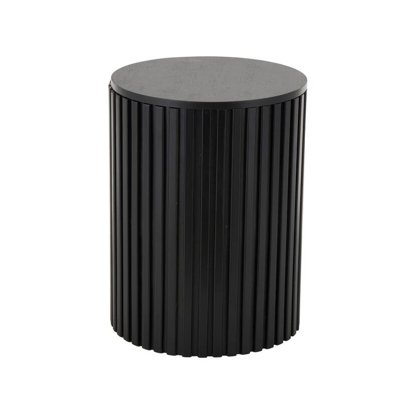 Wood Handmade Ribbed Storage Accent Table with Slatted Base - Brown or Black - Roche River Decor