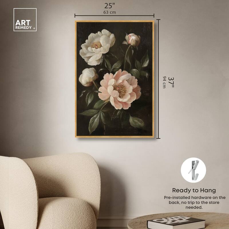 White Peonies in Dark II Canvas by Art Remedy