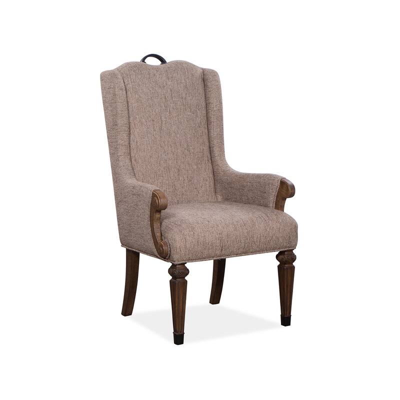 Magnussen Home Durango Willadeene Brown Upholstered Host Chair Two Pack - 27''W x 25.13''D x 45.38''H - Set of 2 - 27''W x 25.13''D x 45.38''H - Willadeene Brown - Dining Height