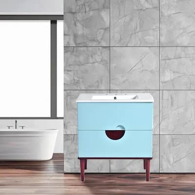Modern 30" Bathroom Vanity with Ceramic Sink, Solid Wood Frame & 2 Drawers, Durable & Stylish Storage