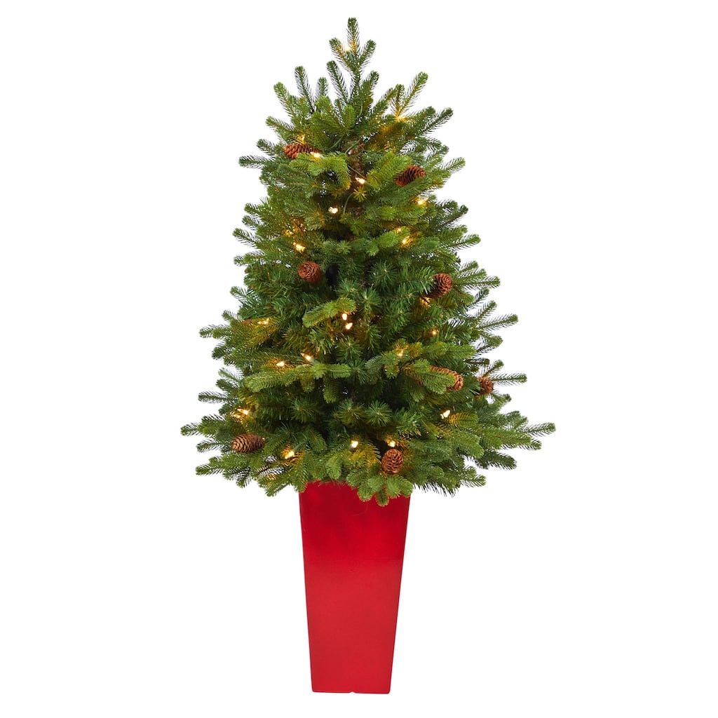 Pre-Lit Yukon Mountain Fir Artificial Potted Christmas Tree - 3.5' - Clear Lights - 3.5 Foot