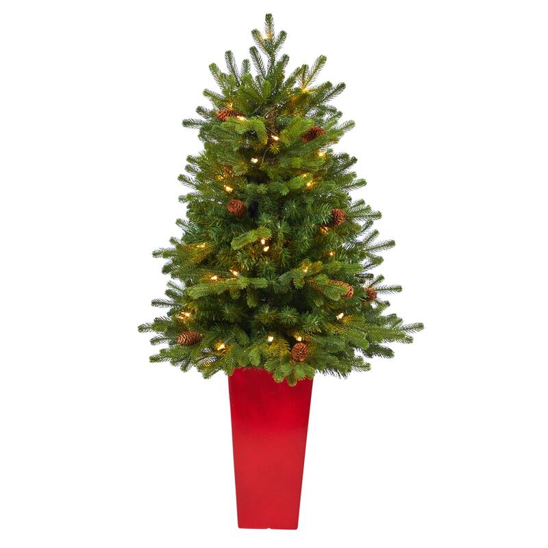 Pre-Lit Yukon Mountain Fir Artificial Potted Christmas Tree - 3.5' - Clear Lights - 3.5 Foot