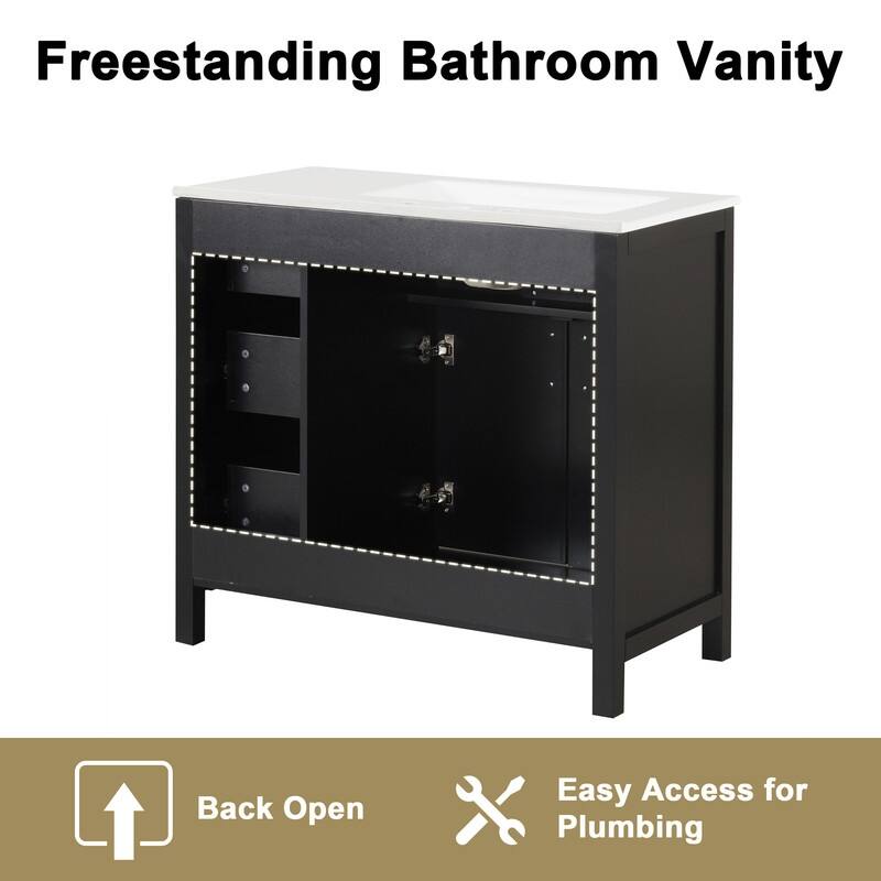 36" Modern Bathroom Vanity Set with Ceramic Sink, Storage Cabinet & Drawers